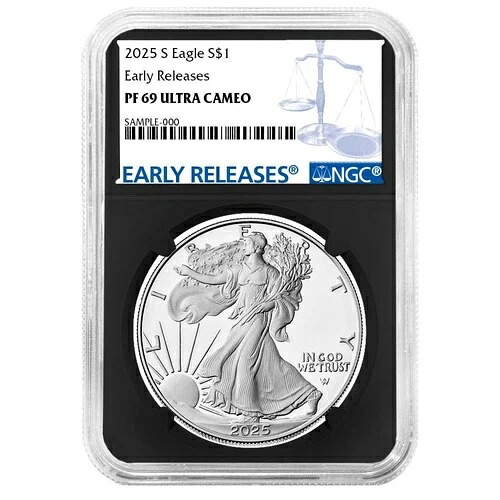 2025-S $1 1オンス プルーフ アメリカン シルバー イーグル NGC PF69UC ER ブルーラベル レトロコア 44,330円