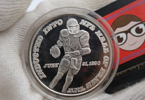 ウォルター・ペイトン フットボール シック ベアーズ HOF NFL オフィシャル - 1オンス .999 ファインシルバー ラウンド