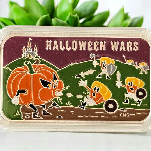 CMGミント - ハロウィーンの恩知らずのカボチャ - エナメル加工 1オンス .999 ファインシルバーアートバー