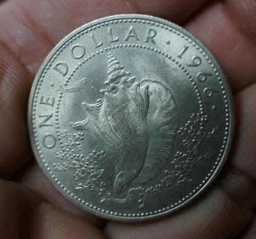1966年 バハマ諸島コンクシェル1ドル硬貨 銀80% C411