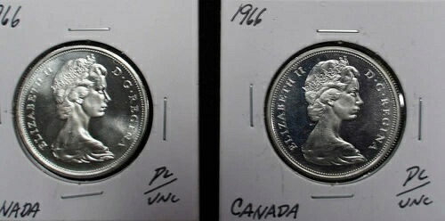 1966年カナダ50セント硬貨1枚、カナダプルーフタイプ、純銀80%、C448