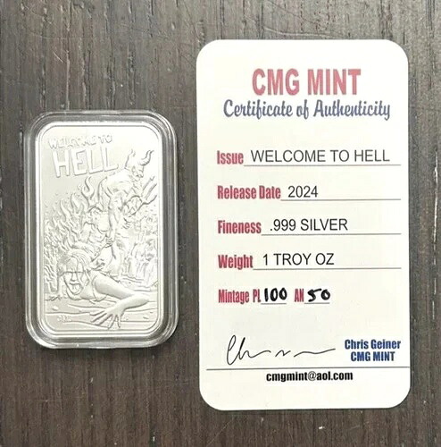 CMGミント Welcome To Hell アートバー プルーフ 1オンス .999 シルバー 発行枚数わずか100枚
