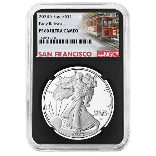 2024-S プルーフ 1ドル アメリカン シルバー イーグル NGC PF69UC ER トロリーラベル レトロコア