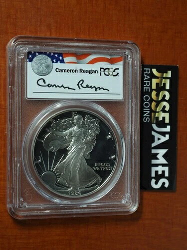 1986年 Sプルーフ シルバーイーグル PCGS PR69 DCAM キャメロン・レーガン直筆サイン入り レガシーシリーズ