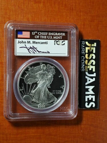 2001 W プルーフ シルバー イーグル PCGS PR69 DCAM ジョン・マーカンティ 直筆サイン入り 旗ラベル