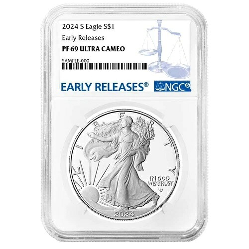 2024-S プルーフ 1ドル アメリカン シルバー イーグル NGC PF69UC ER ブルーラベル