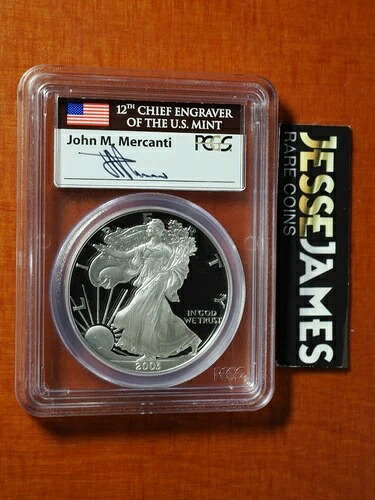 2003 W プルーフ シルバー イーグル PCGS PR69 DCAM ジョン・マーカンティ 直筆サイン入り 旗ラベル