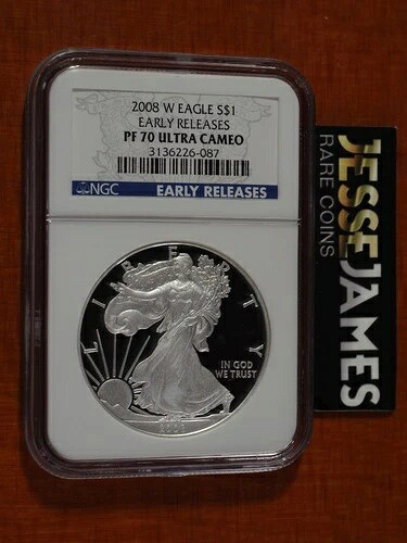 2008 W プルーフ シルバー イーグル NGC PF70 ウルトラカメオ アーリーリリース ブルーラベル