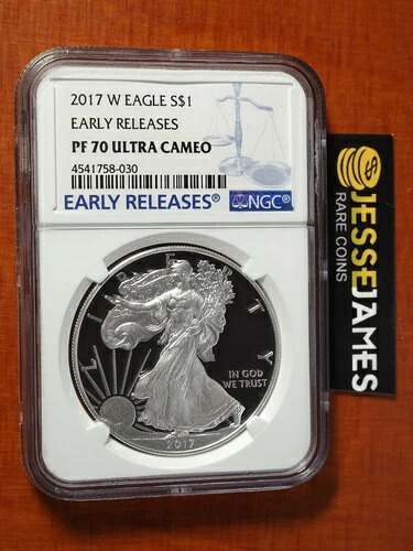 2017 W プルーフ シルバー イーグル NGC PF70 ウルトラカメオ アーリーリリース ブルーラベル 45,045円