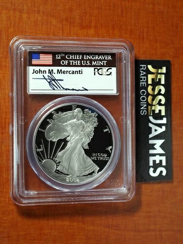 2002 W プルーフ シルバー イーグル PCGS PR69 DCAM ジョン・マーカンティ 直筆サイン入り 旗ラベル