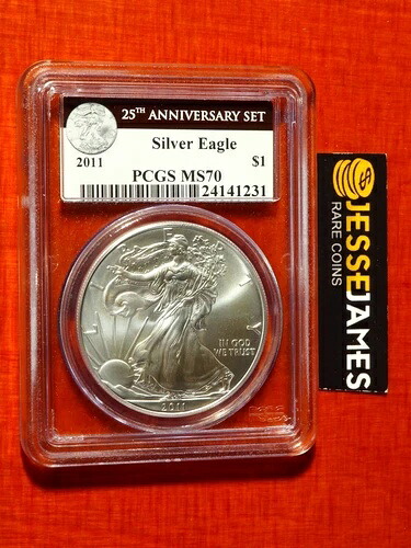 2011年 1ドル アメリカン シルバー イーグル PCGS MS70 25周年記念セット ブラックラベル 45,045円