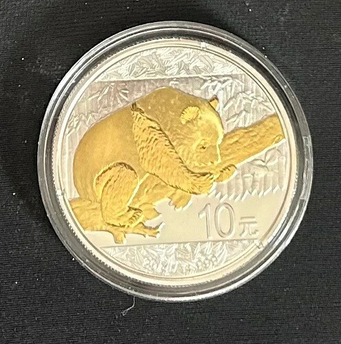中国パンダ 10元銀金鍍金 2016年 1オンス .999 コイン フルブランチ レア