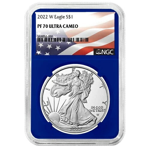 2022-W $1 1オンス プルーフ アメリカン シルバー イーグル NGC PF70UC フラッグラベル ブルーコア