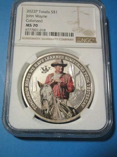 2022年 ツバル 1ドル銀貨 ジョン・ウェイン カラー化 1オンス NGC MS 70