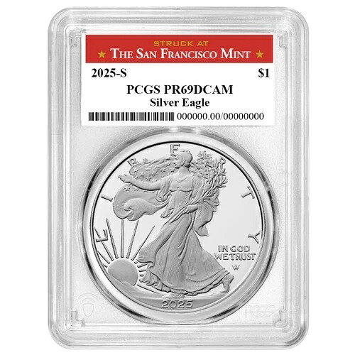 2025-S $1 1オンス プルーフ アメリカンシルバーイーグル PCGS PR69DCAM サンフランシスコラベル