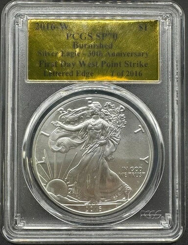 2016-W 1ドル アメリカンシルバー バーニッシュ仕上げ 30周年記念 ファーストデイストライク PCGS SP70 45,045円