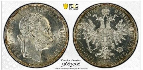 1876年オーストリア フローリン銀貨 PCGS MS62 45,045円