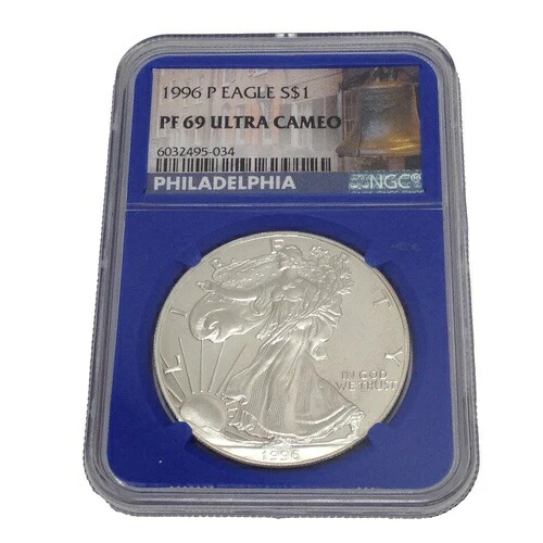 1996-P プルーフ アメリカン シルバー イーグル NGC PF69 ウルトラカメオ ブルー コアホルダーラベル