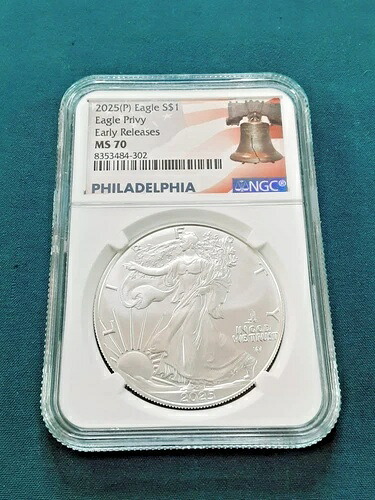 2025年 (P) アメリカン シルバー イーグル プリヴィ NGC MS70 アーリーリリース ホワイトベル スラブ S23