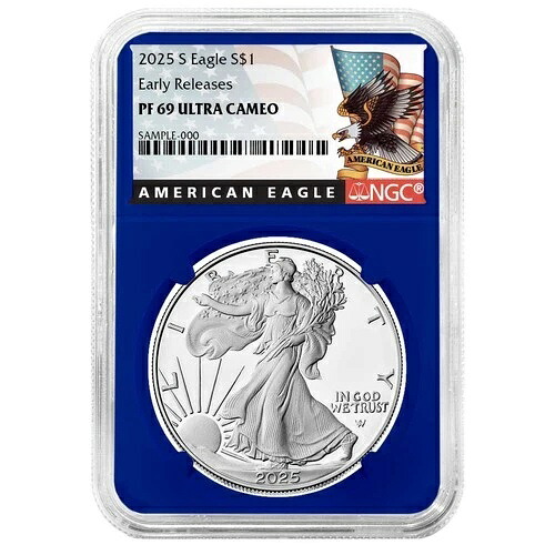 2025-S $1 1オンス プルーフ アメリカンシルバーイーグル NGC PF69UC ER ブラックラベル ブルーコア