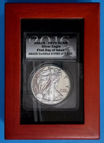 2016-W S$1 シルバーイーグル ANACS PR70 DCAM 発行初日プルーフ #0482