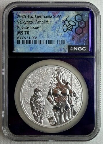 2025年 ゲルマニア ヴァルキリーズ アルンヒルド 個人発行 1オンス .9999 シルバー NGC MS 70
