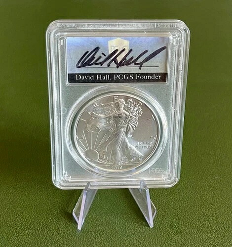 2018年 1ドル アメリカン シルバー イーグル PCGS MS70 デビッド・ホール 発行初日サイン入り