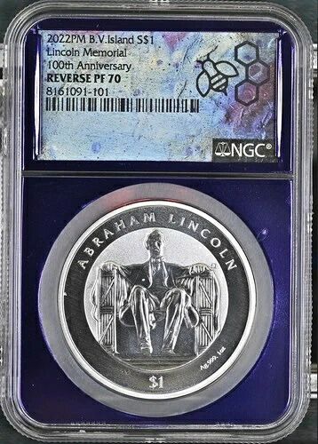 2022年 PM BVI リンカーン記念館 100周年記念 1オンス シルバー NGC Rev PF70 パープルコア