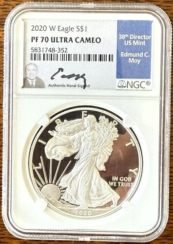 2020-W プルーフ アメリカン シルバー イーグル NGC PF70 ウルトラカメオ エドマンド・C・モイ サイン入り 44,330円