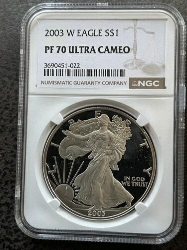 2003-W プルーフ $1 アメリカン シルバー イーグル NGC PF70UC ブラウン ラベル
