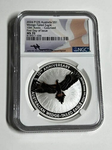 2024年 オーストラリア ウェッジテールイーグル NGC MS 70 シルバー 1オンス .999 カラーライズド マーカンティ