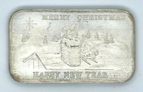 1984年 メリークリスマス ハッピーニューイヤー TENTEX Mint製 - 1オンス シルバーアートバー