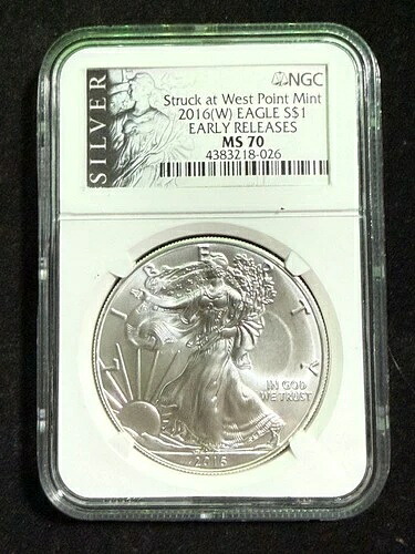 2016年 (W) アメリカン シルバー イーグル ウェストポイント造幣局発行 早期リリース NGC MS 70