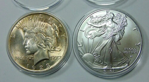美しいアメリカのコイン2枚 - 1923年シルバーピースドルと2023年シルバーイーグル 43,615円