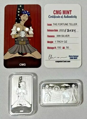 CMG ミント フォーチュンテラー 1 トロイオンス .999 ファインシルバー アートバー COA 付き