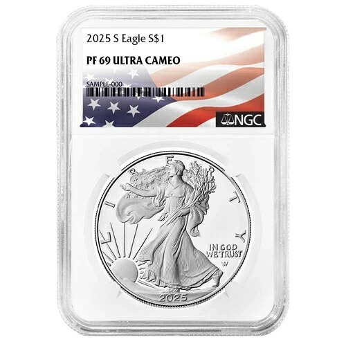 2025-S プルーフ $1 アメリカン シルバー イーグル NGC PF69UC フラッグラベル