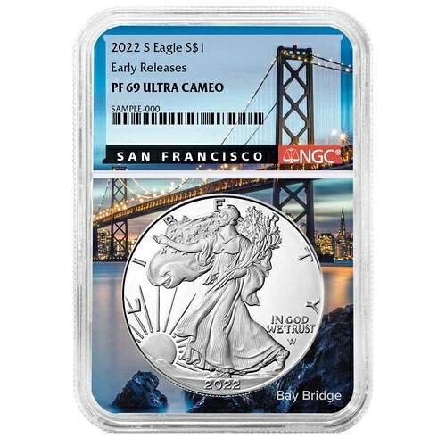 2022-S プルーフ $1 アメリカン シルバー イーグル NGC PF69UC ER サンフランシスコ コア