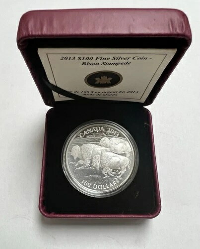 2013年 ロイヤルカナディアンミント S$100 銀貨 - バッファロー・スタンピード 44,330円