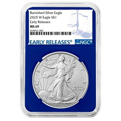 2025-W バーニッシュド 1ドル アメリカン シルバー イーグル NGC MS69 ER ブルーラベル ブルーコア