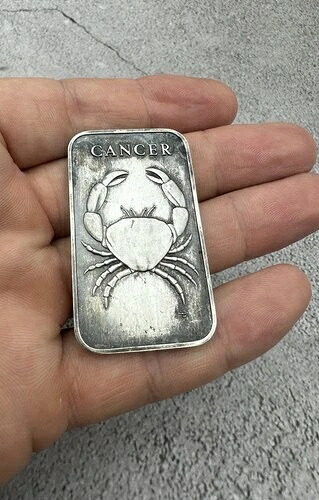 銀バー CANCER ONE OZ999 芸術的地金、31.1g。米国製。