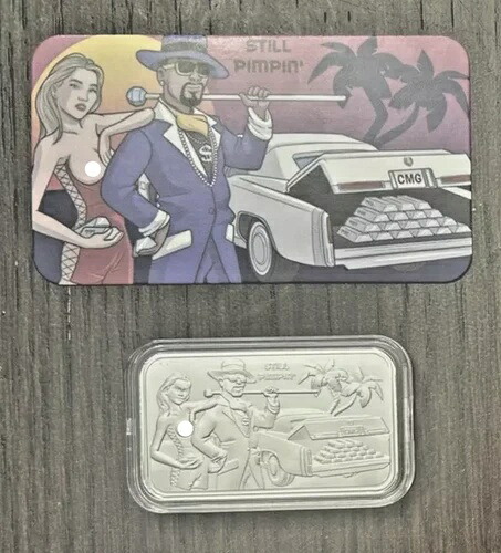 CMG Mint STILL PIMPIN' Naughty Art Bar 1トロイオンス .999 純銀バー COA付き