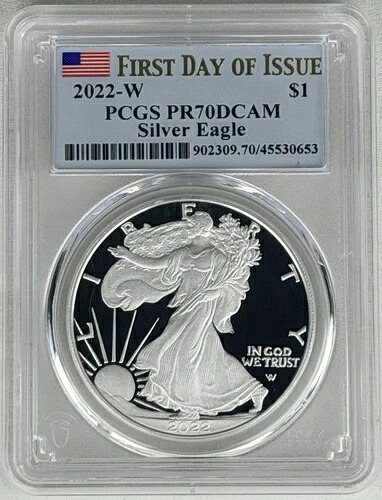 2022-W プルーフ 1ドル アメリカン シルバー イーグル PCGS PR70DCAM FDOI フラッグラベル
