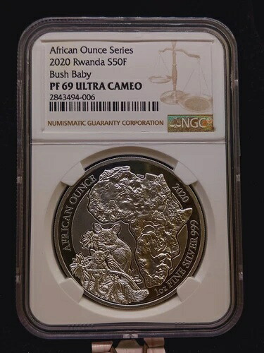 2020 NGC PF69 ルワンダ ウルトラキャメロン 1オンス ファインシルバー .999 アフリカンオンスシリーズ ブッシュベイビー