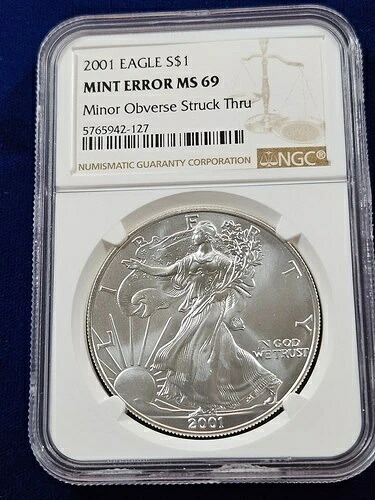 ?? 2001年 アメリカ .999 シルバーイーグル 表面ストライクスルーエラー NGC MS69 コイン 44,330円