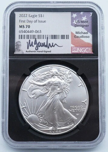 2022年 シルバーイーグル $1 FDOI NGC MS 70 マイケル・グアディオーソ サイン入り - U744