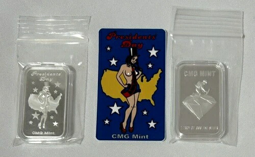 ノーティー CMG ミント プレジデンツ デイ ビューティー .999 シルバー 1 トロイオンス アートバー COA 付き