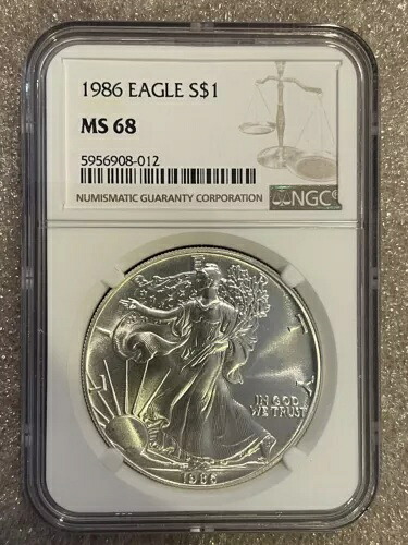 1986年 シルバーイーグル MS68 NGC グレード 初年度 .999 1オンス 純銀ラウンド