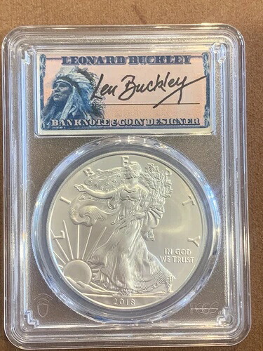 2018年- アメリカン シルバー イーグル- PCGS- MS70- レナード バックリー インディアン チーフ インサート