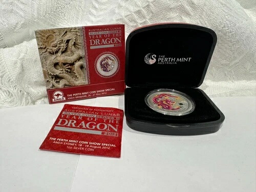 2012年 オーストラリア 1オンス カラー化 龍年 シルバーコイン BOX COA