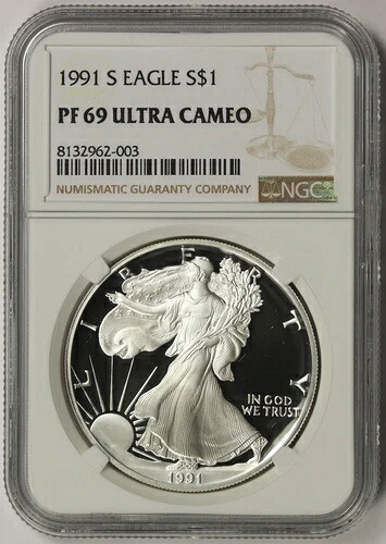 1991-S アメリカン シルバー イーグル $1 プルーフ PF 69 ウルトラ カメオ NGC